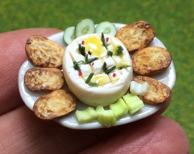 Featured listing image: Baked Camembert studded with rosemary and drizzled with honey. Miniature starter for your dollhouse or diorama.