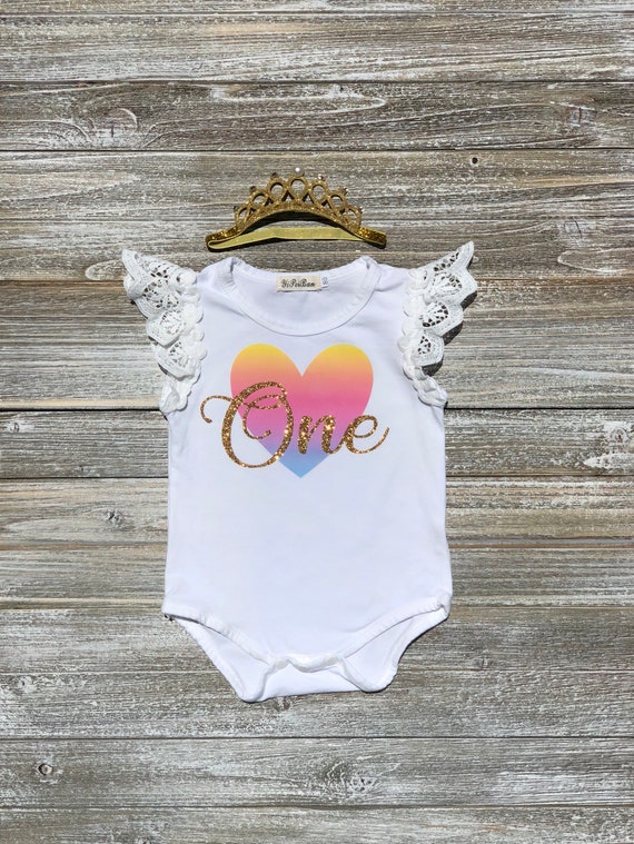 One Year Old Rainbow Baby Girl Birthday Onesie Rainbow Etsy