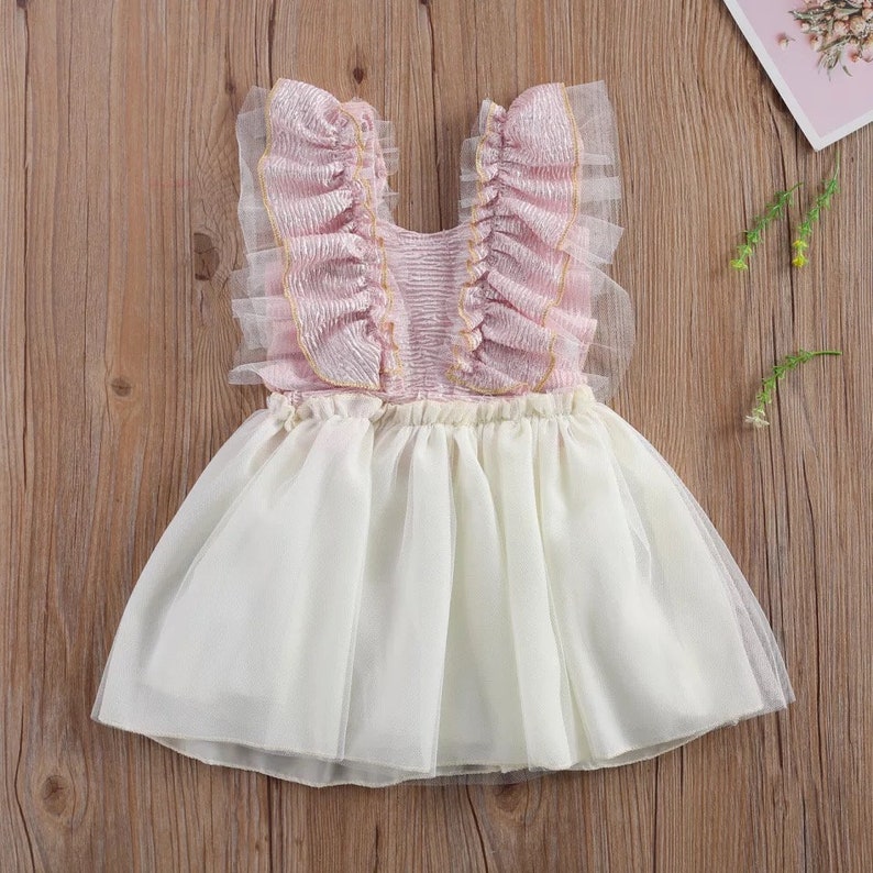 Adorable Floral Detail Baby Dress Baby Birthday Dress Blush Pink Rose Gold