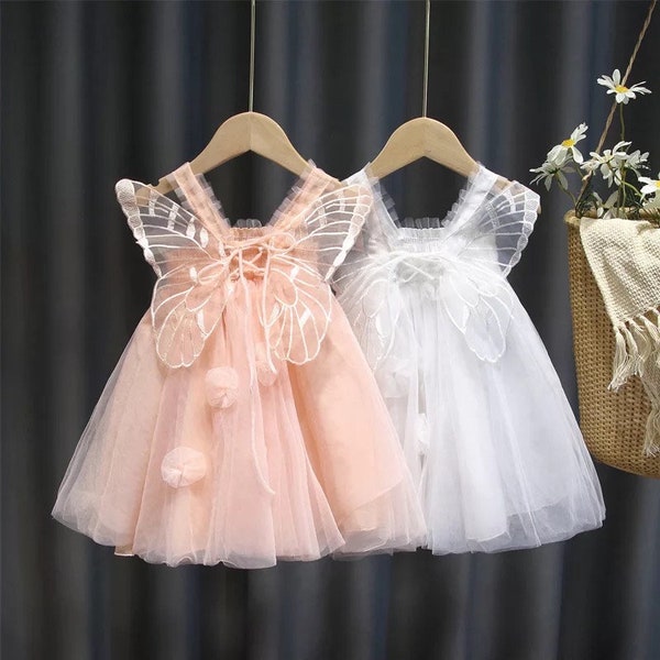 Butterfly Baby Girl Tulle Dress | Light Pink | White Butterfly Tutu Dress