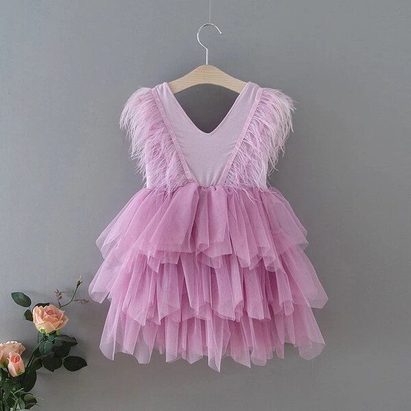 Girls Whimsy Tulle Party Dress | Girls Birthday Dress | Toddler Tutu Dress | Lilac Girls Dress | Apricot Girls Dress