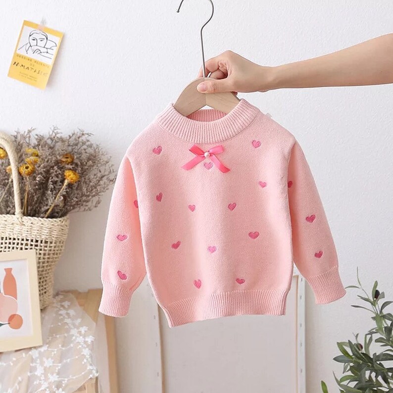 Hart Speckled Knit Sweater Baby Girl Heart Sweater Pink Etsy