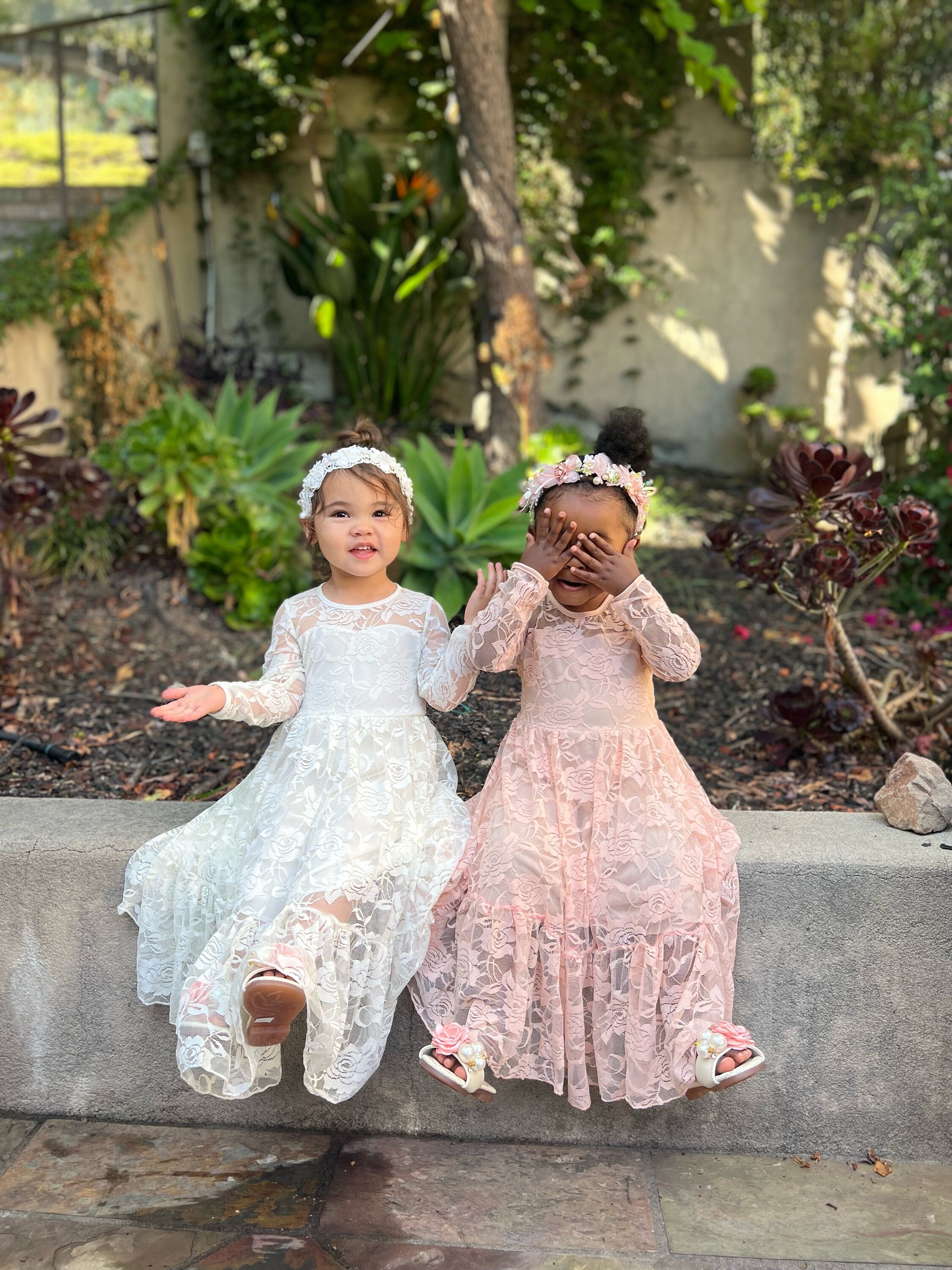 Girl's Blush Pink Lace Maxi Dress
