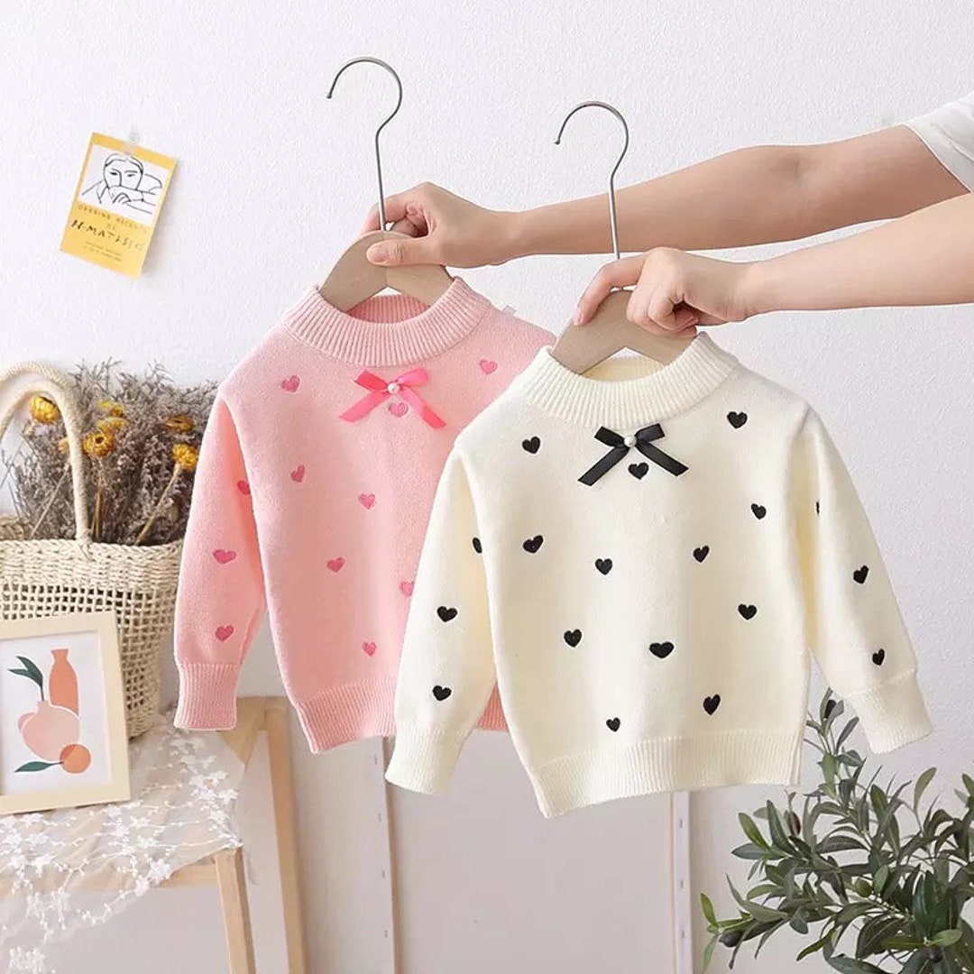 Hart Speckled Knit Sweater Baby Girl Heart Sweater Pink Etsy