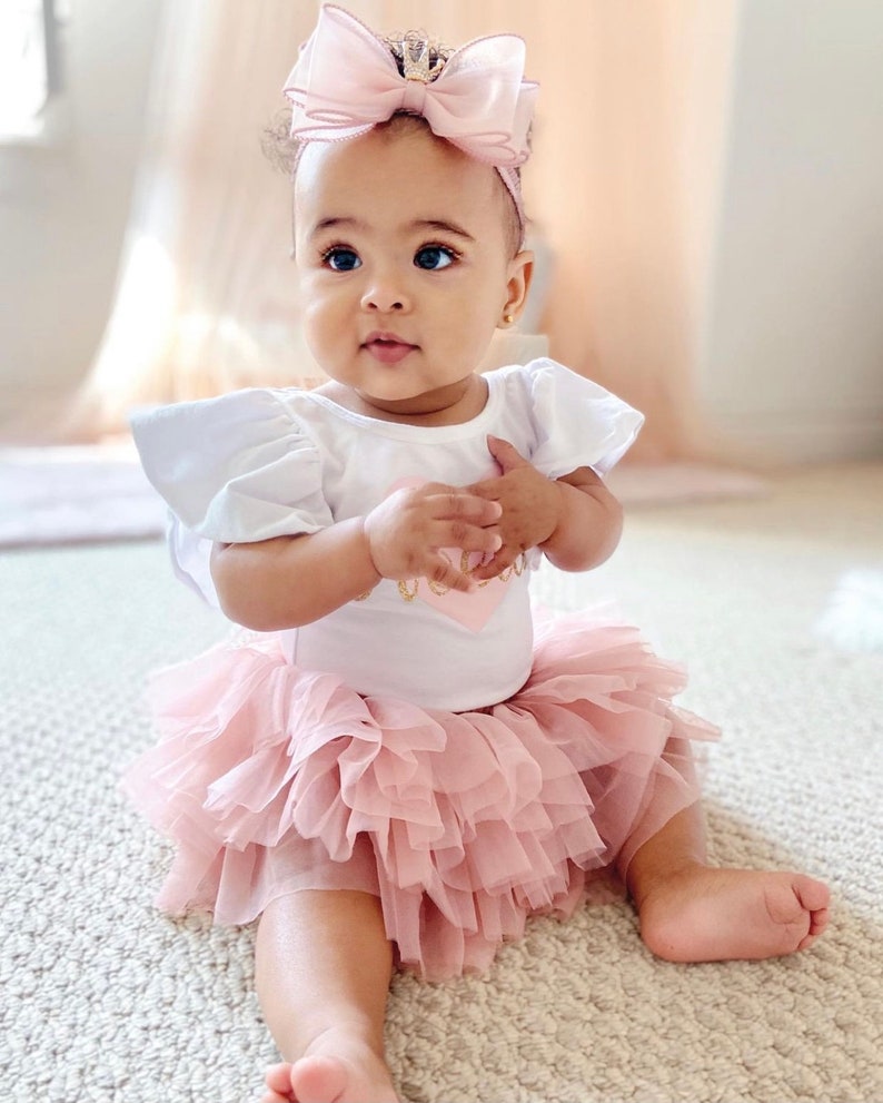 One Year Old Birthday Girl Outfit Blush Pink Tutu Set 1st Etsy