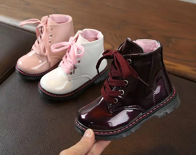 pink laceless boots