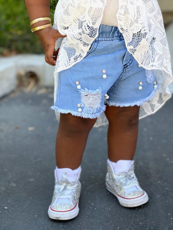 Girls Lace Halter \u0026 Denim Shorts Set 2 