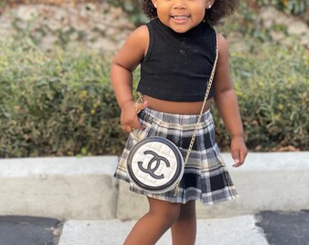 2 Piece Plaid Skirt & Crop Top Outfit | Black and White