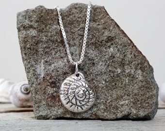 Silver nautilus shell pendant, Sterling silver dainty nautilus shell pendant, Shell necklace, Handmade, Pendant #101
