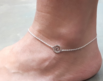 Silver Wave Anklets, Sterling silver delicate chain , Nautical Anklets, Ocean and beach jewelry, Handmade, Anklets # 174