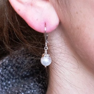 Silver Dainty Dangle Earrings with Pearls, Boho earrings for women, Hanging Earrings, Freshwater pearls, Handmade, Earrings #199.B