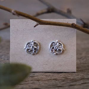 Silver Dainty Lace Stud Earrings, Dainty organic design earrings, Stud Earrings, Handmade, Earrings 172.A image 1