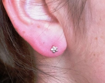 Dainty silver flower earrings, Mini Sterling Silver Stud Earrings, Flower earrings, Floral earrings, Handmade, Earrings #153.C