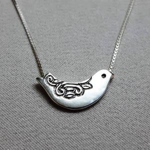 Silver Bird Pendant, Silver Bird with Engraved Lace Necklace, Bird Pendant for women, Handmade, Pendant 124 image 5