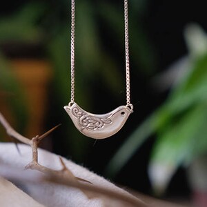 Silver Bird Pendant, Silver Bird with Engraved Lace Necklace, Bird Pendant for women, Handmade, Pendant 124 image 3