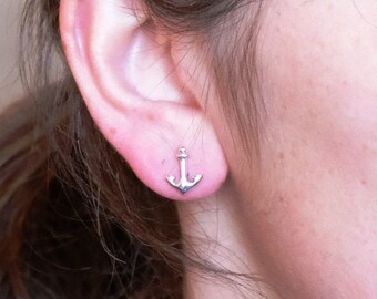 Dainty Silver Stud Anchor Earrings, Nautical Design Stud Earrings, Handmade, Earrings #127.A