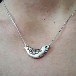 Silver Bird Pendant, Silver Bird with Engraved Lace Necklace, Bird Pendant for women, Handmade, Pendant 124 image 2