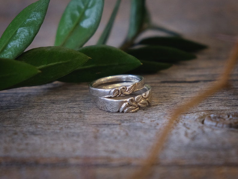 Sterling silver leaf ring Men ring Handmade Forest ring Unisex ring Ring #243-245 Stackable ring Silver Band Ring with leaves