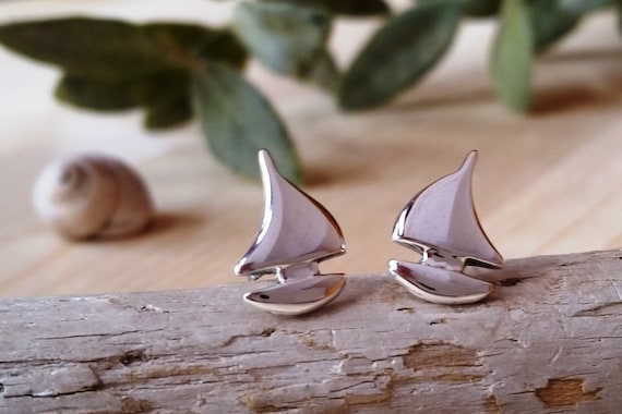 Sterling Silver Sailboat Sail Boat Post Stud Earrings