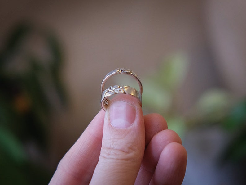 Sterling silver leaf ring Men ring Handmade Forest ring Unisex ring Ring #243-245 Stackable ring Silver Band Ring with leaves