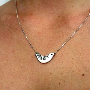 Silver Bird Pendant, Silver Bird with Engraved Lace Necklace, Bird Pendant for women, Handmade, Pendant 124 image 4