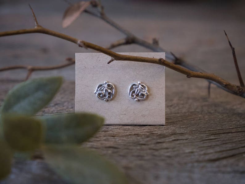 Silver Dainty Lace Stud Earrings, Dainty organic design earrings, Stud Earrings, Handmade, Earrings 172.A image 1