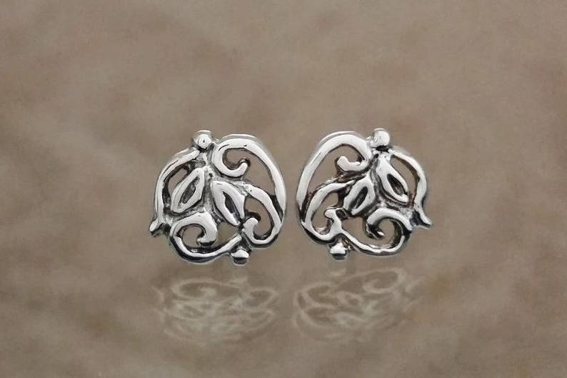 Silver Dainty Lace Stud Earrings, Dainty organic design earrings, Stud Earrings, Handmade, Earrings 172.A image 3