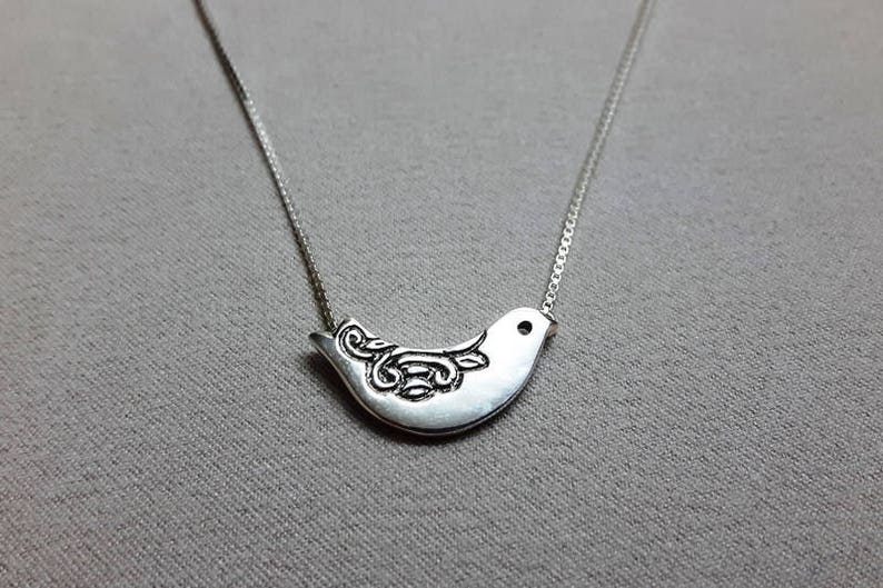 Silver Bird Pendant, Silver Bird with Engraved Lace Necklace, Bird Pendant for women, Handmade, Pendant 124 image 5