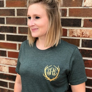 Antler monogram shirt- antler monogram- bella canvas- unisex tee- monogrammed antler- antler tee