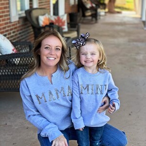 Cheetah print mama and mini crewneck sweatshirt- mama- mini- cheetah print- cheetah- unisex- crewneck- sweatshirt- free shipping