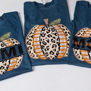 Name cheetah print pumpkin shirt-pumpkin- fall shirt- mama-mom- bella canvas- unisex fit- short sleeve- free shipping- gift for mom