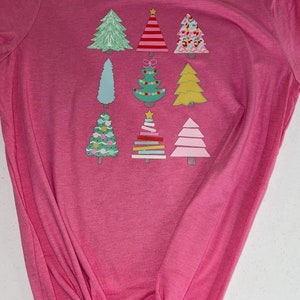 Patterned Christmas trees- Christmas- trees-short sleeve- Bella canvas- womens Christmas shirt- Christmas tee- free shipping