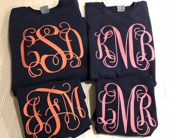 Monogrammed comfort color, long sleeve, short sleeve, tank top, full chest monogram, monogrammed gift, personalized comfort color, monogram