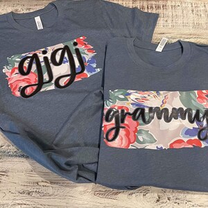 Square light floral Mother’s Day name shirt- grandma- mama- nana- granny- light floral- floral mama shirt- bella canvas- Htv- free shipping-