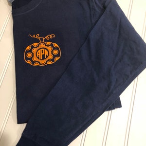 Polka Dot Pumpkin Monogram Shirt, Long Sleeve Pumpkin Shirt, Fall Monogram Shirt, Halloween Monogram Shirt, Halloween Pumpkin Shirt Unisex
