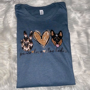 Peace love and blue heeler shirt-  blue heeler shirt-dog breed - peace- love- Blue heeler bella canvas- free shipping