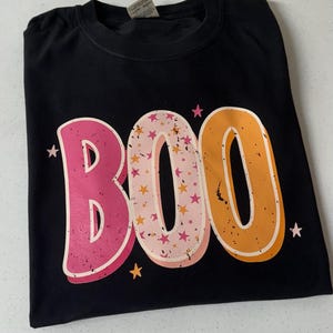 Boo tshirt - Halloween shirt - boo - pink and orange - Halloween - stars -comfort colors- unisex-long sleeve- short sleeve-free shippin