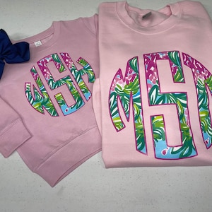 Pink floral monogram crewneck sweatshirt- monogram- floral print- personalized-  sweatshirt-crewneck- youth-toddler-free shipping-unisex fit