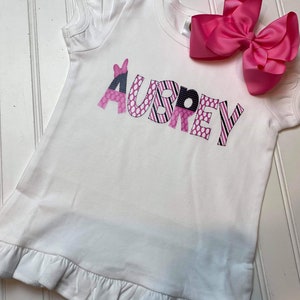 Faux appliqué Family vacation Shirt-Personalized children's shirt- boutique personalized shirt- Mouse- pink and black- Boutique tShirt-
