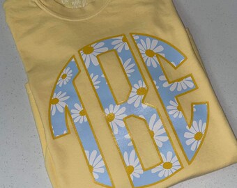 Daisy monogram shirt- personalized shirt- comfort colors- unisex- free shipping- short sleeve- daisy- spring monogram