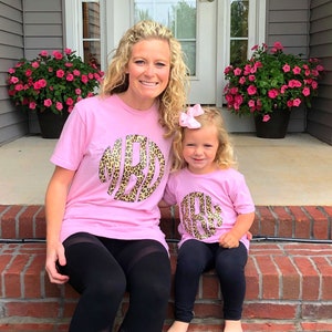 Cheetah print monogram tee- adult tee- youth tee- toddler- mommy and me- cheetah- monogram- personalized tee- free shipping