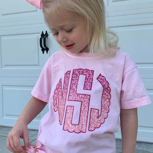 Faux glitter pink ombré monogram- toddler monogram tee- personalized tee- pink faux glitter- monogram- unisex fit- bella canvas-