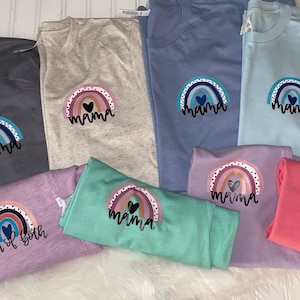 Pocket size mama rainbow shirt- mama tee- mama rainbow- blue rainbow- pink rainbow- mom of both rainbow- unisex- bella canvas-