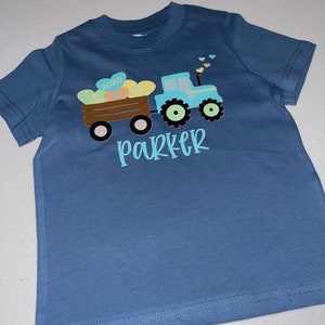 Blue tractor hearts Valentine’s shirt- tractor pulling hearts - valentines shirt-personalized shirt- long sleeve- short sleeve