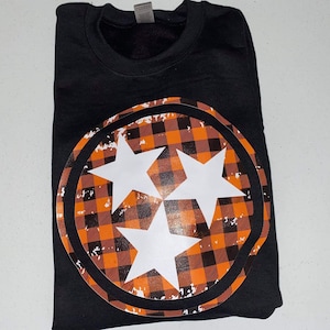 Black and orange distressed tristar shirt- tennessee tristar- tristar- tennessee- distressed tristar- women’s shirt- comfort colors