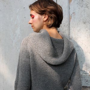 Hand Knit Alpaca Cowl Neck Sweater: Chunky Cropped Gray Jumper for women