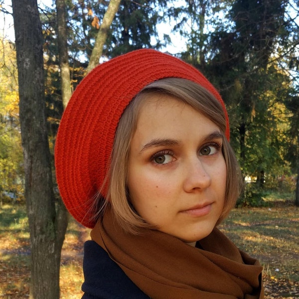 Béret rouge pour femme, bonnet tricoté à la main, Tam o'shanter, bonnet léger en laine mérinos, fait main