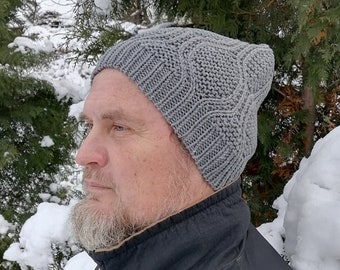 Winter beanie men's. Wool hand knit hat men. Blue skull cap -  Handmade gift for dad