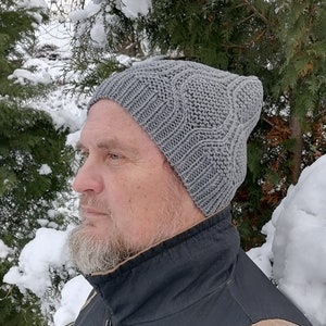 Winter beanie men's. Wool hand knit hat men. Blue skull cap Handmade gift for dad image 1