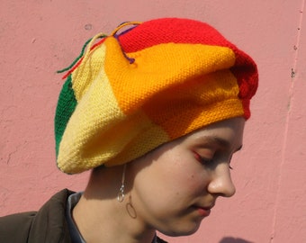 Color Block Rainbow Beret: Hand Knit Gay LGBTQ Pride Hat, Vegan Tam